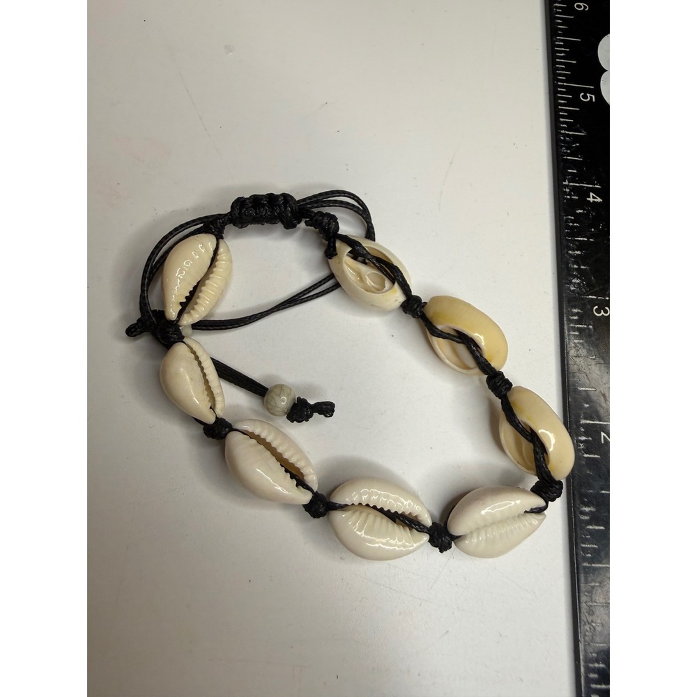 Natural Cowrie Shell Adjustable Cord Bracelet Black Cream Boho Beach Jewelry